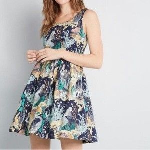 ModCloth X Dupenny Navy Optimistic Effect Mermaid Fit & Flare Dress - M